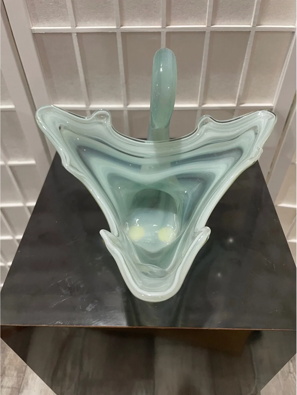 Vintage Murano Art Glass Swan Figurine in Swirled Aqua and White